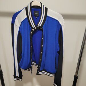 Blue, Black & White Varsity‑Style Jacket